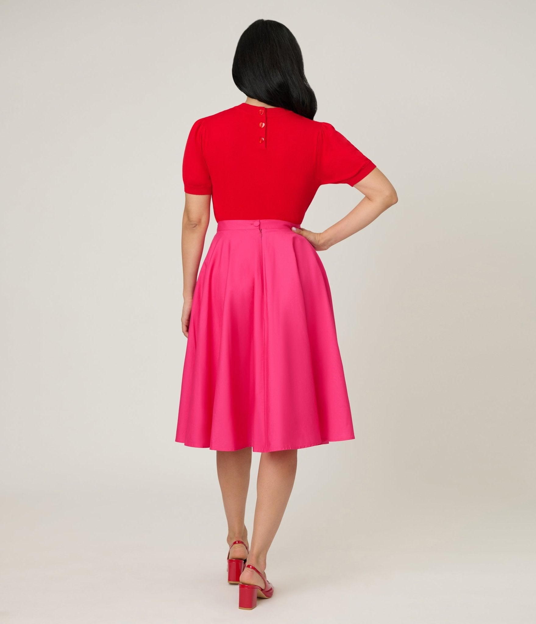 Magnolia Place Hot Pink Cotton Sally Swing Skirt - Unique Vintage - Womens, BOTTOMS, SKIRTS