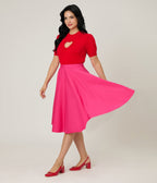 Magnolia Place Hot Pink Cotton Sally Swing Skirt - Unique Vintage - Womens, BOTTOMS, SKIRTS