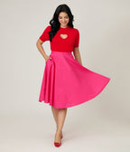 Magnolia Place Hot Pink Cotton Sally Swing Skirt - Unique Vintage - Womens, BOTTOMS, SKIRTS