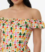 Magnolia Place Multicolor Pear Print Cotton Barbara Swing Dress - Unique Vintage - Womens, DRESSES, SWING