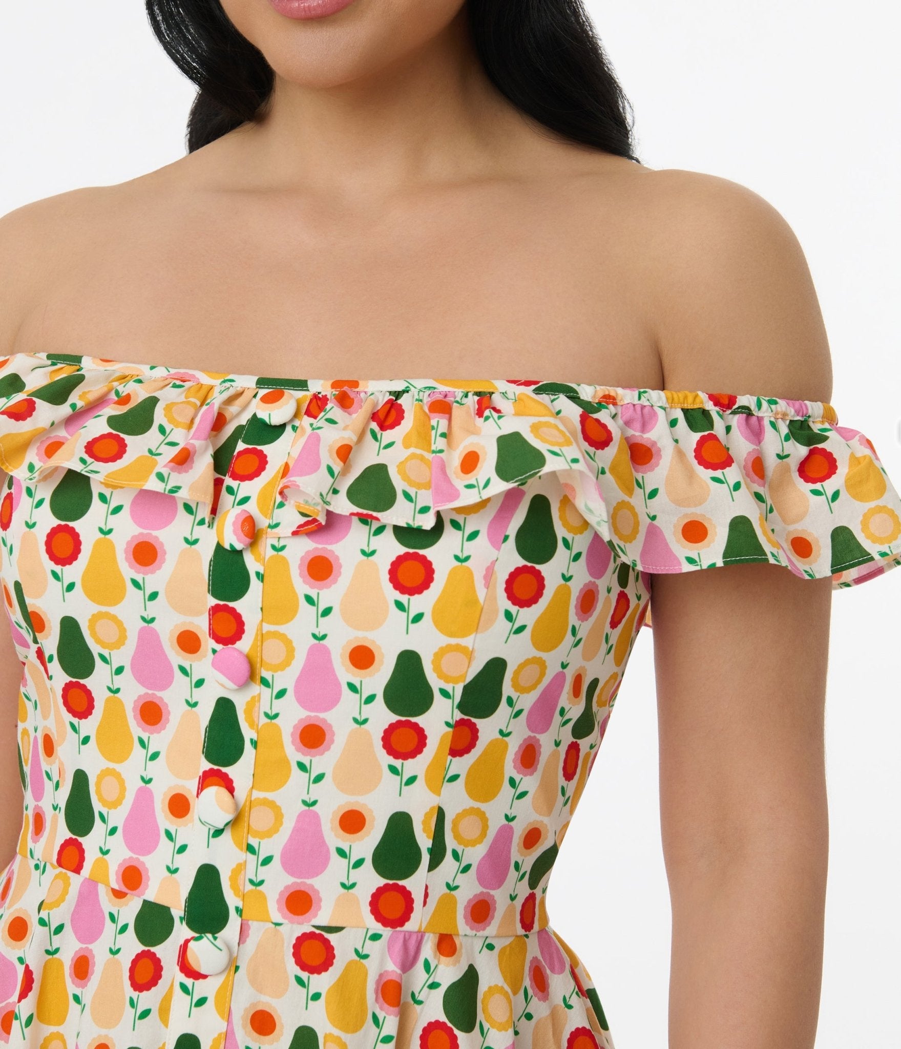 Magnolia Place Multicolor Pear Print Cotton Barbara Swing Dress - Unique Vintage - Womens, DRESSES, SWING