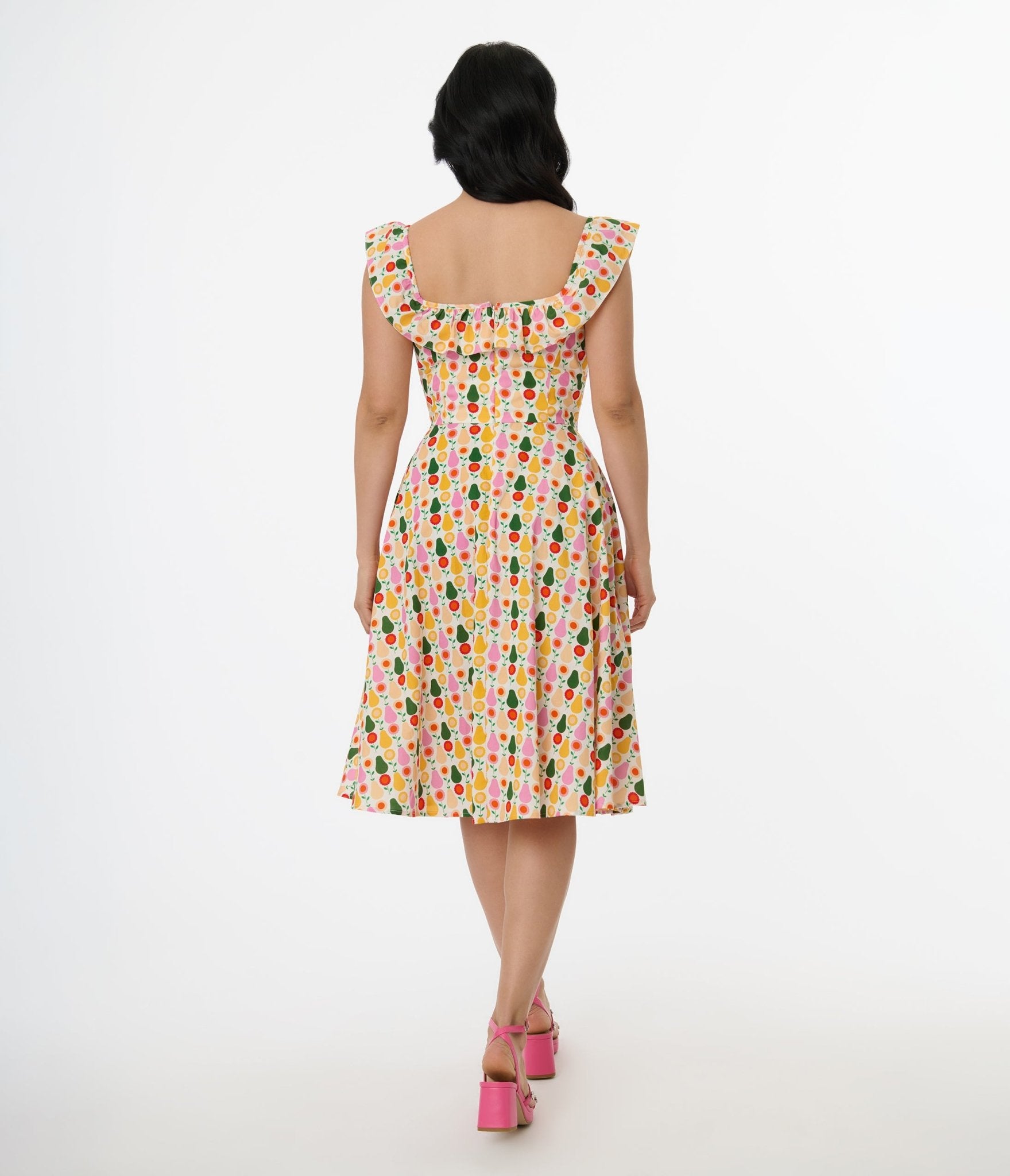 Magnolia Place Multicolor Pear Print Cotton Barbara Swing Dress - Unique Vintage - Womens, DRESSES, SWING
