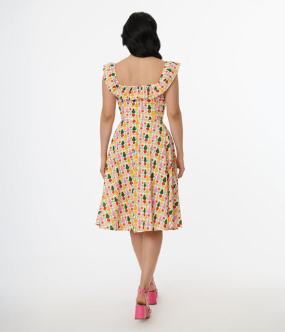 Magnolia Place Multicolor Pear Print Cotton Barbara Swing Dress - Unique Vintage - Womens, DRESSES, SWING