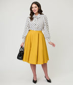 Magnolia Place Mustard Sally Swing Skirt - Unique Vintage - Womens, BOTTOMS, SKIRTS