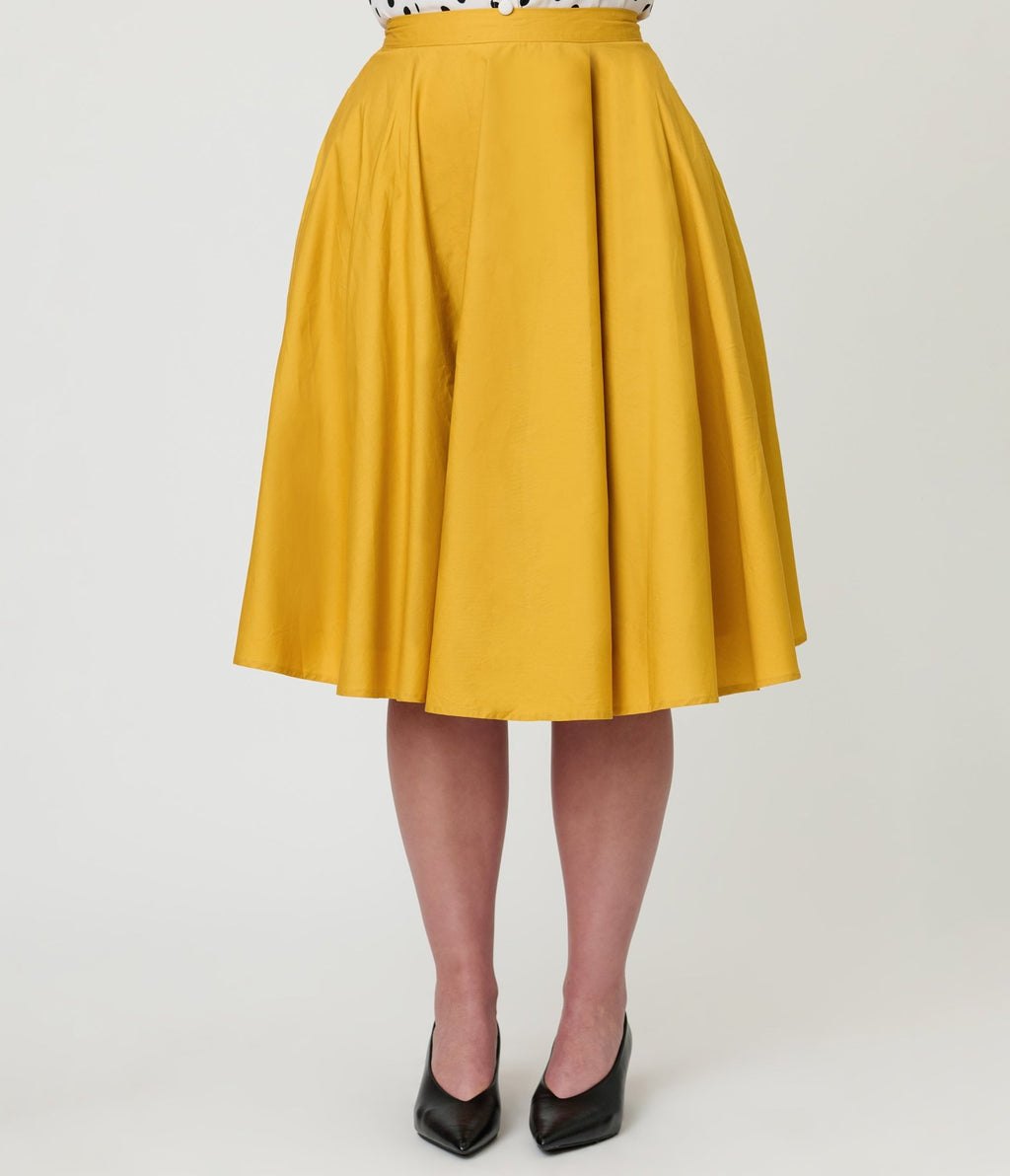 Magnolia Place Mustard Sally Swing Skirt - Unique Vintage - Womens, BOTTOMS, SKIRTS