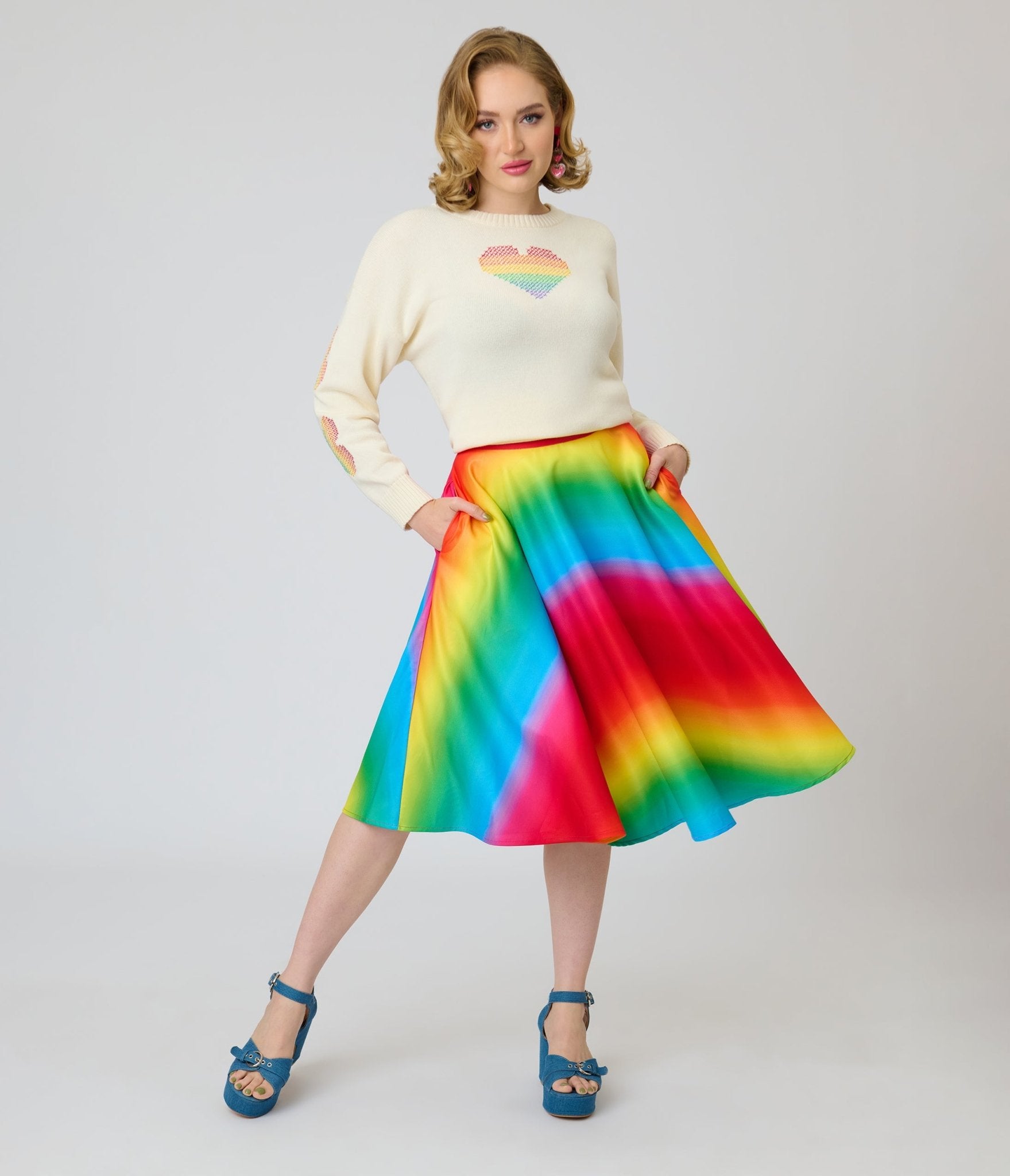 Magnolia Place Ombre Rainbow Sally Swing Skirt - Unique Vintage - Womens, BOTTOMS, SKIRTS