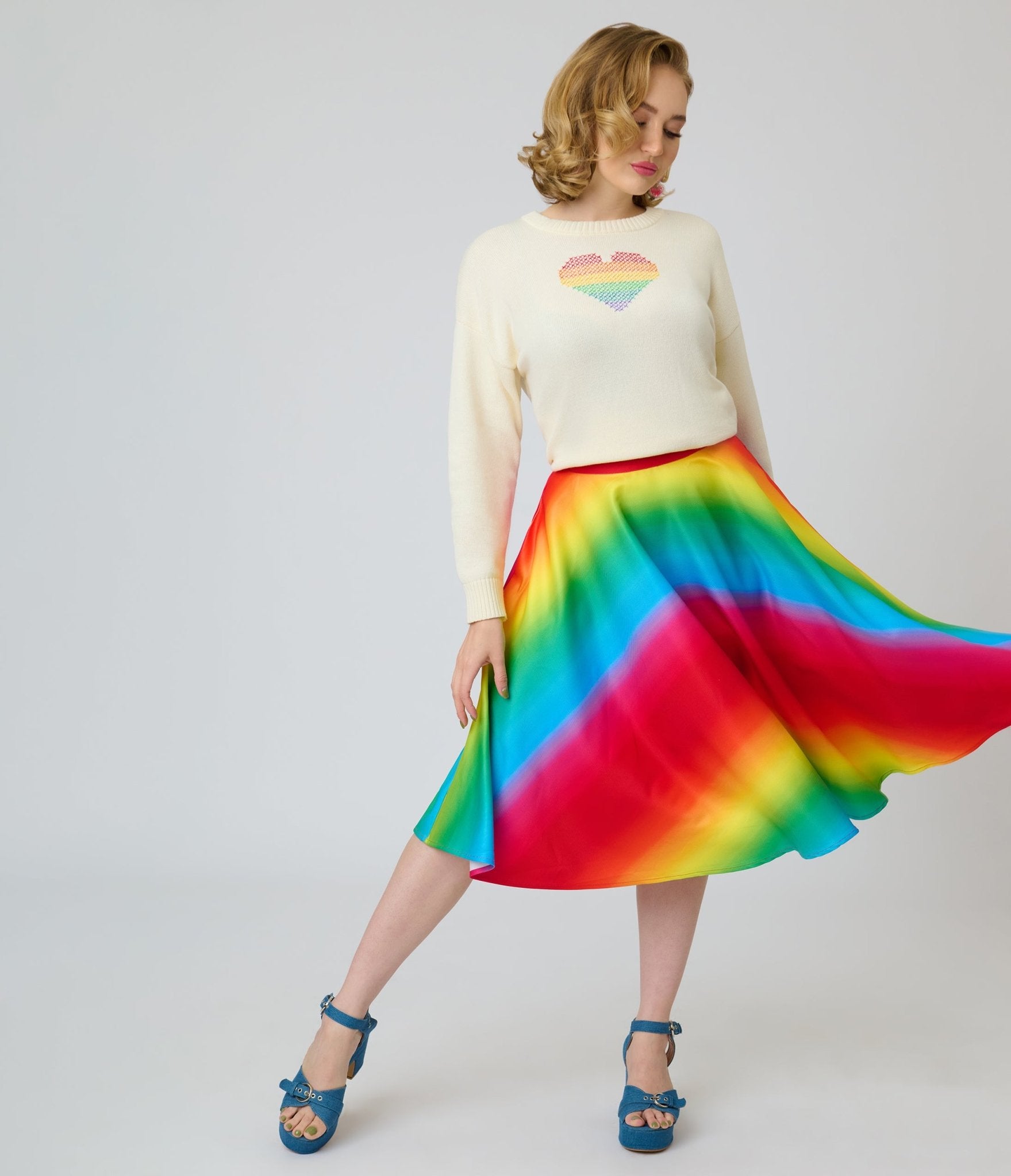 Magnolia Place Ombre Rainbow Sally Swing Skirt - Unique Vintage - Womens, BOTTOMS, SKIRTS