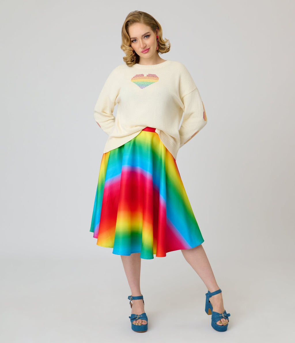 Magnolia Place Ombre Rainbow Sally Swing Skirt - Unique Vintage - Womens, BOTTOMS, SKIRTS
