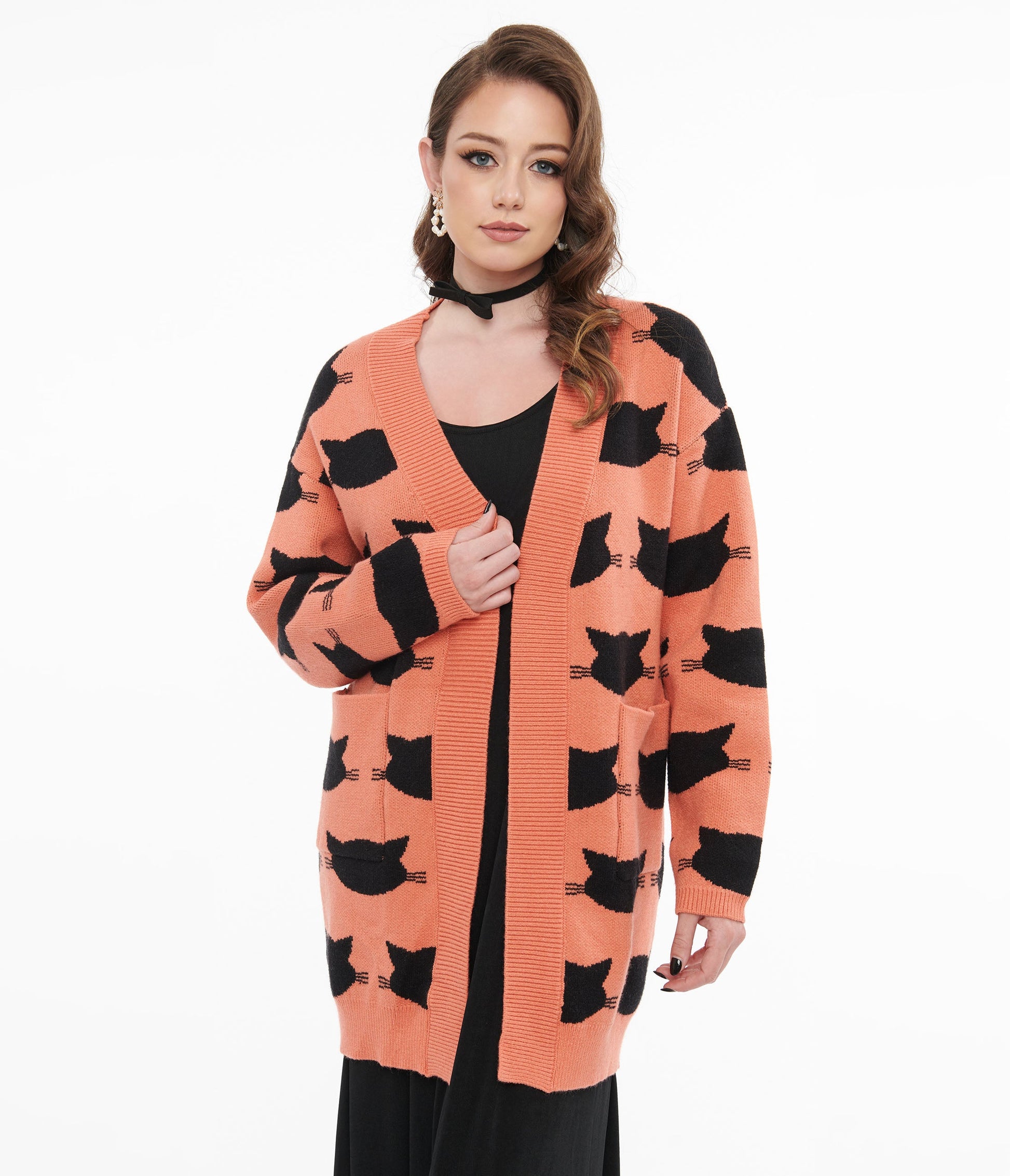 Magnolia Place Orange & Black Cat Cardigan - Unique Vintage - Womens, HALLOWEEN, TOPS