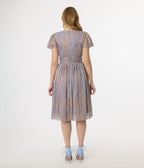 Magnolia Place Periwinkle & Gold Flutter Sleeve Midori Swing Dress - Unique Vintage - Womens, DRESSES, SWING