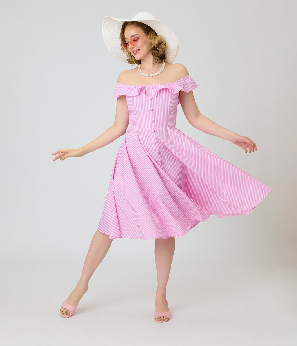 Magnolia Place Pink Stripe Barbara Swing Dress - Unique Vintage - Womens, DRESSES, SWING