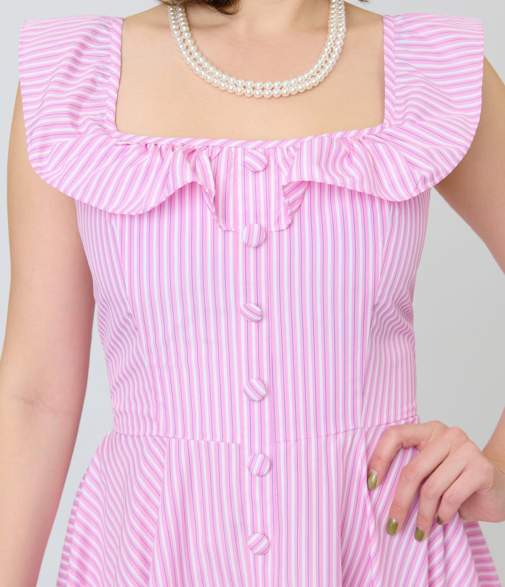 Magnolia Place Pink Stripe Barbara Swing Dress - Unique Vintage - Womens, DRESSES, SWING