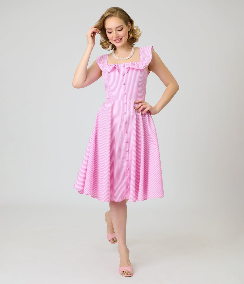Magnolia Place Pink Stripe Barbara Swing Dress - Unique Vintage - Womens, DRESSES, SWING