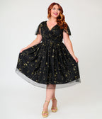 Magnolia Place Plus Size Black Celestial Midori Swing Dress - Unique Vintage - Womens, DRESSES, SWING