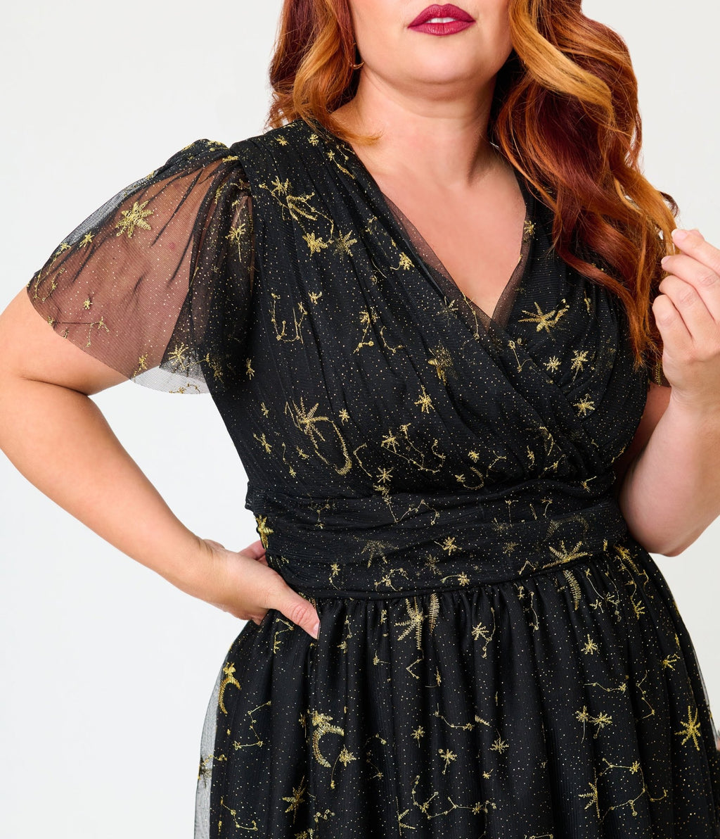 Magnolia Place Plus Size Black Celestial Midori Swing Dress - Unique Vintage - Womens, DRESSES, SWING