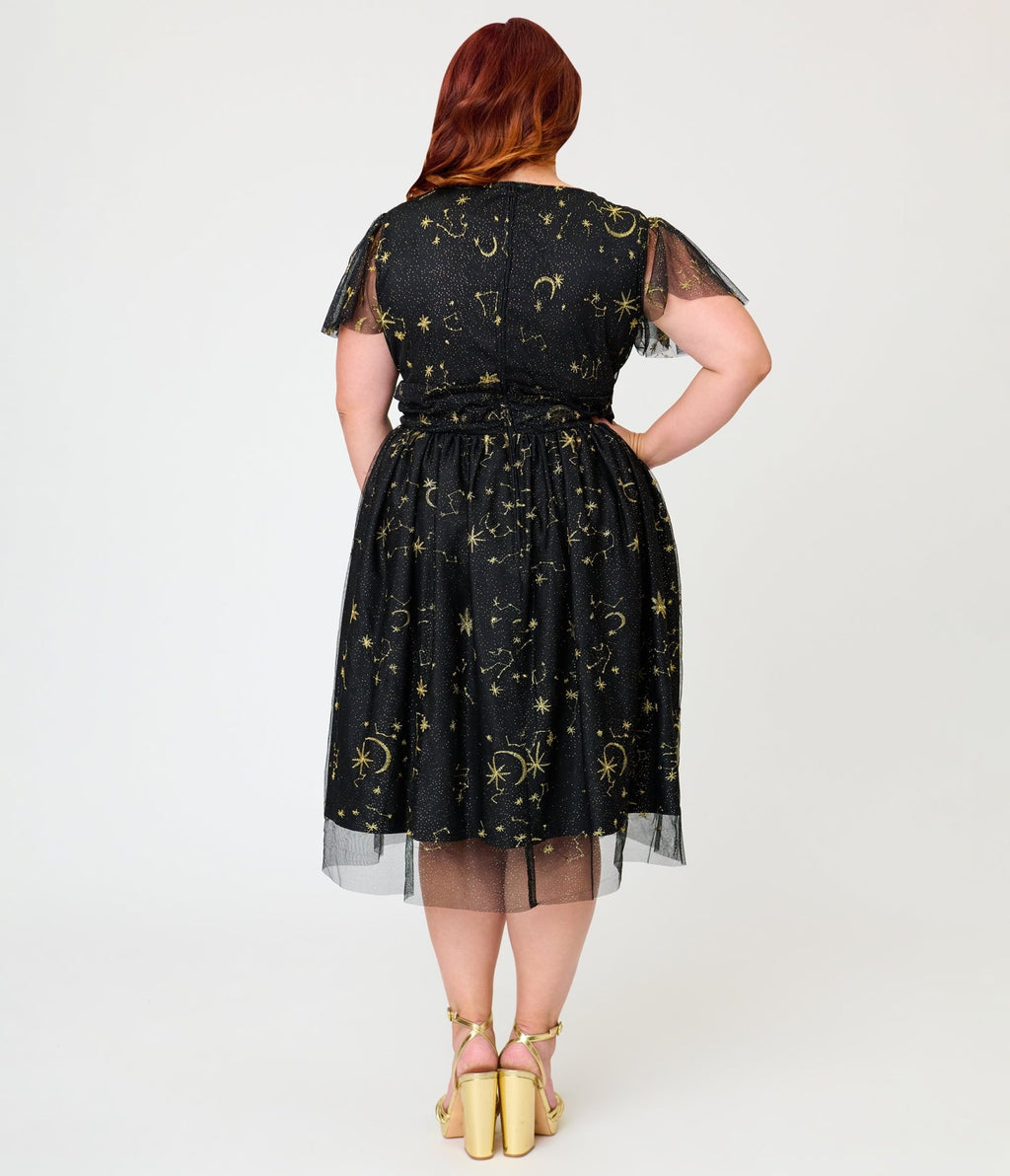 Magnolia Place Plus Size Black Celestial Midori Swing Dress - Unique Vintage - Womens, DRESSES, SWING