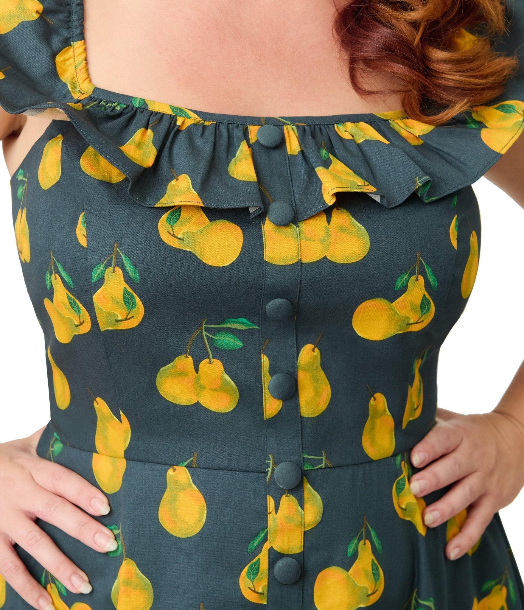 Magnolia Place Plus Size Black & Yellow Pear Print Barbara Swing Dress Unique Vintage Magnolia Place Plus Size Black & Yellow Pear Print Barbara Swing Dress Unique Vintage