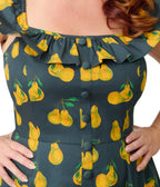 Magnolia Place Plus Size Black & Yellow Pear Print Barbara Swing Dress - Unique Vintage - Womens, DRESSES, SWING