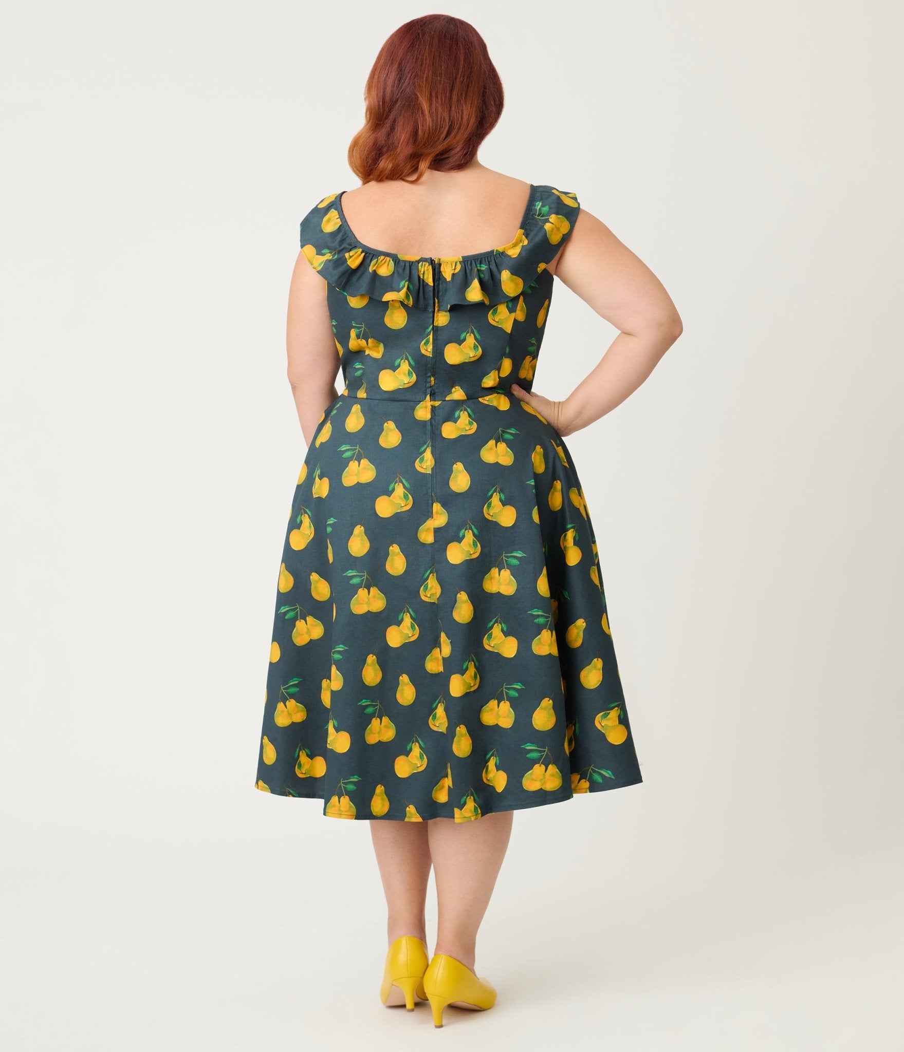 Magnolia Place Plus Size Black & Yellow Pear Print Barbara Swing Dress Magnolia Place Plus Size Black & Yellow Pear Print Barbara Swing Dress