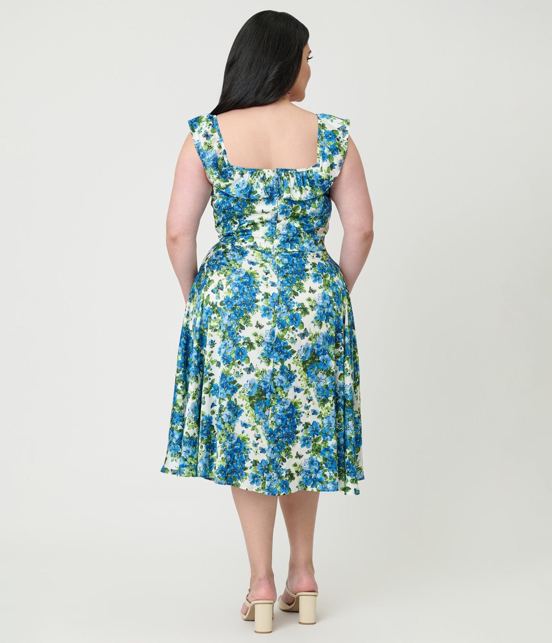 Magnolia Place Plus Size Blue Floral Barbara Swing Dress - Unique Vintage - Womens, DRESSES, SWING
