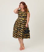 Magnolia Place Plus Size Bookshelf Cats Anna Swing Dress - Unique Vintage - Womens, DRESSES, SWING