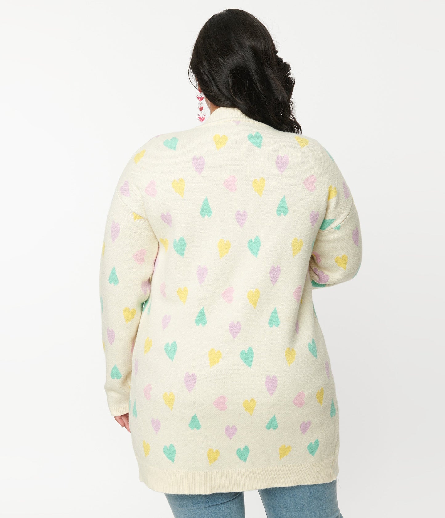 Magnolia Place Plus Size Cream & Pastel Hearts Cardigan - Unique Vintage - Womens, TOPS, SWEATERS