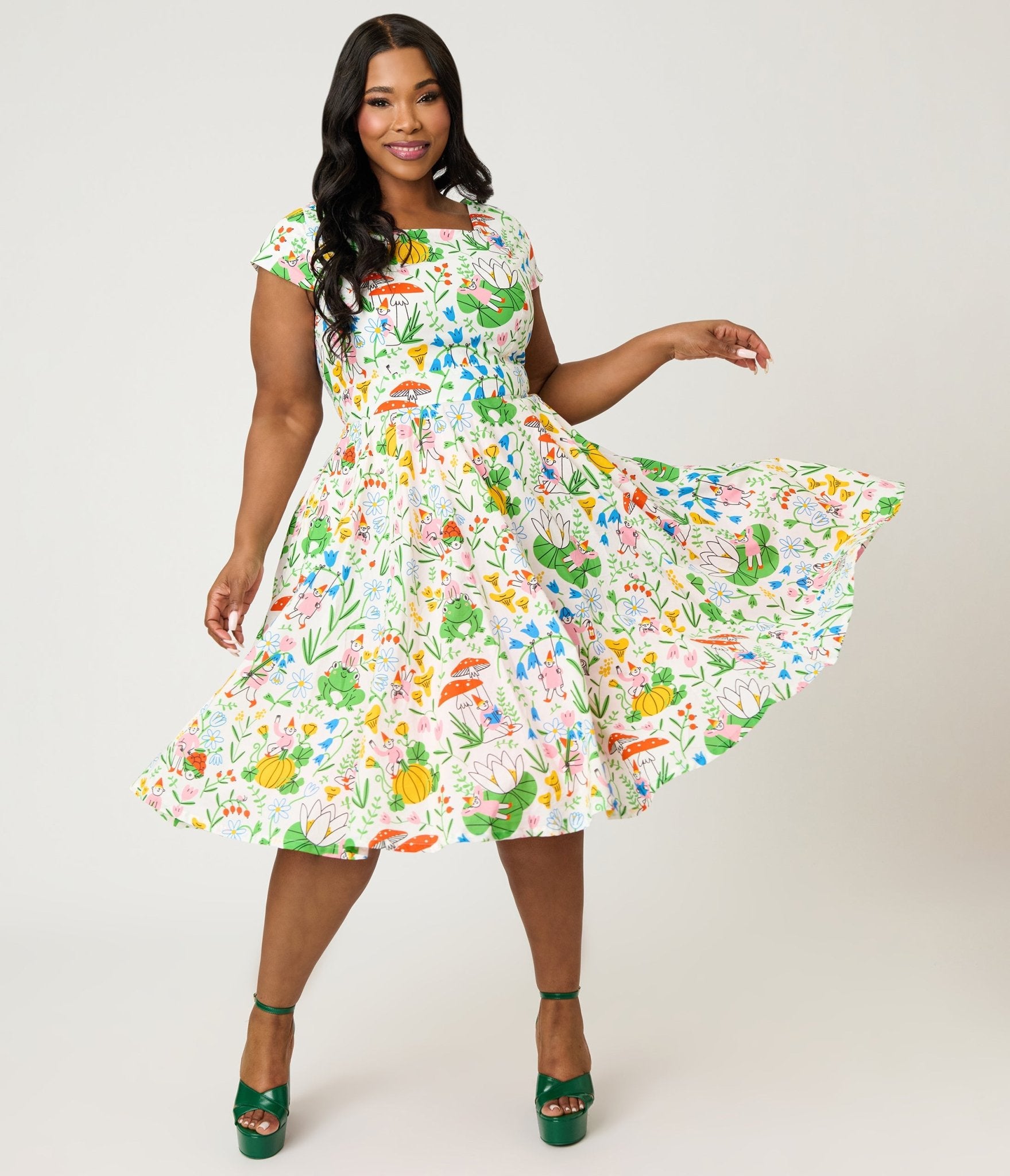 Magnolia Place Plus Size Gnome & Frog Anna Swing Dress 4X/28W-30W