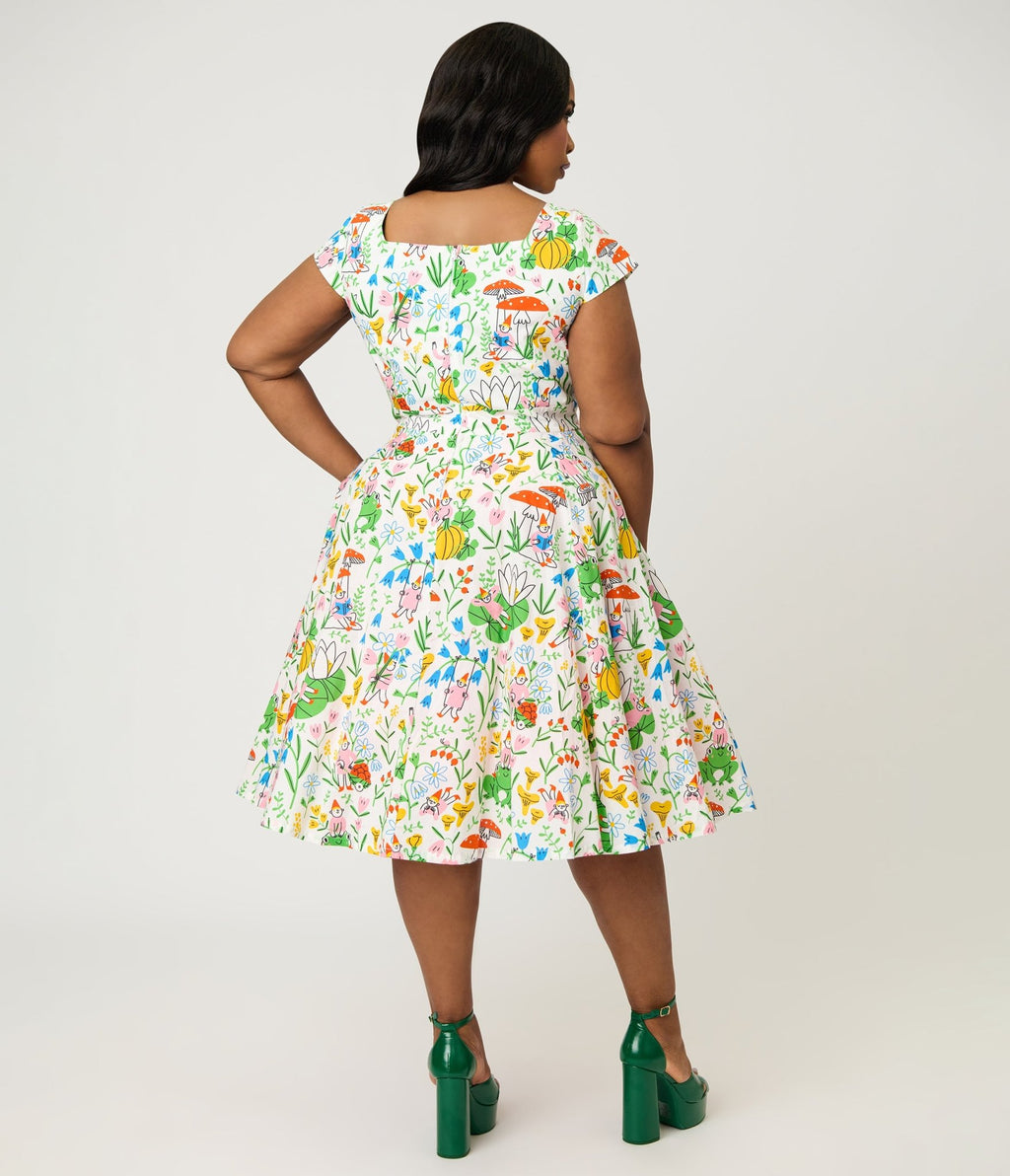 Magnolia Place Plus Size Gnome & Frog Anna Swing Dress - Unique Vintage - Womens, DRESSES, SWING