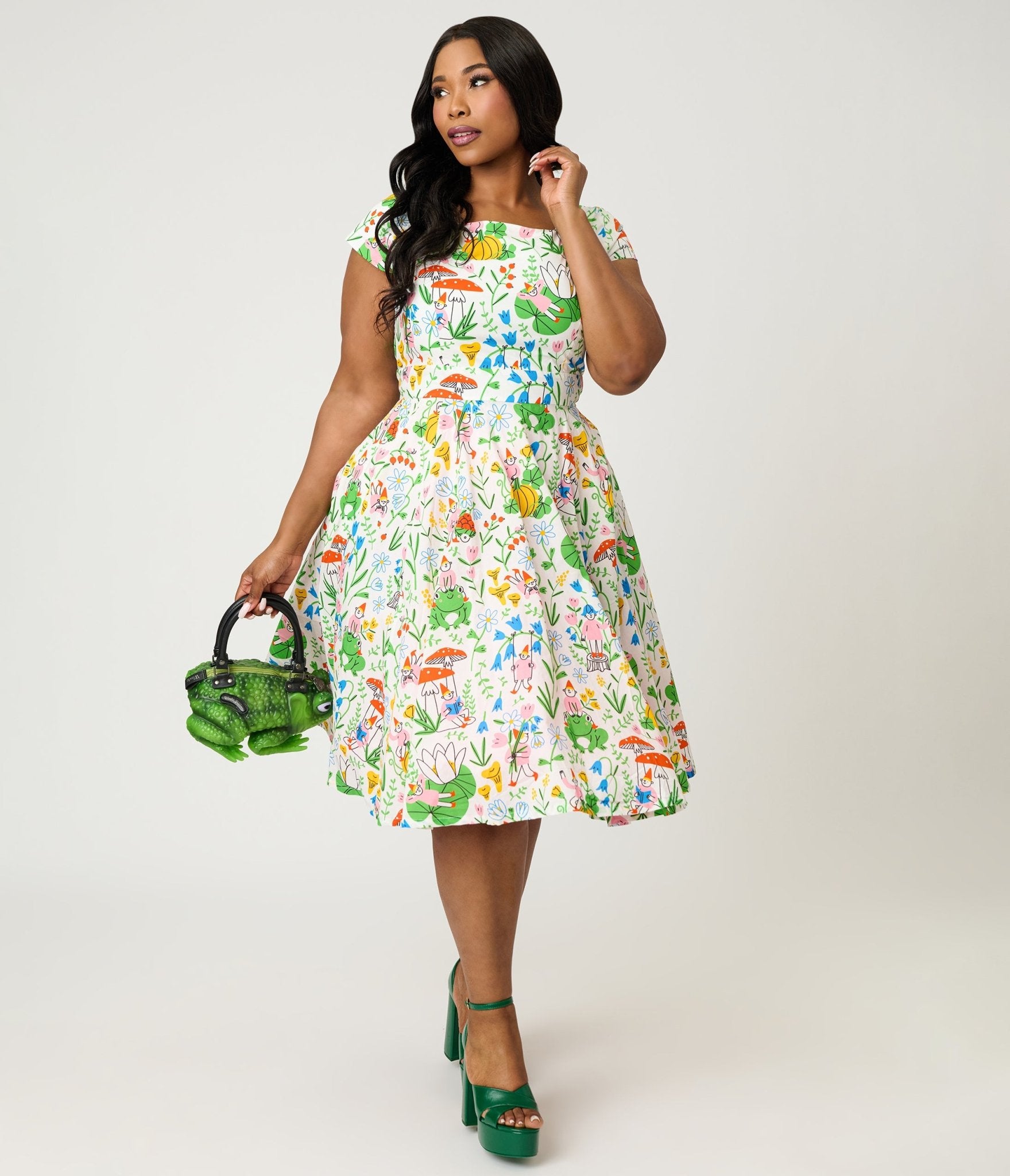 Magnolia Place Plus Size Gnome & Frog Anna Swing Dress 1X/16W-18W