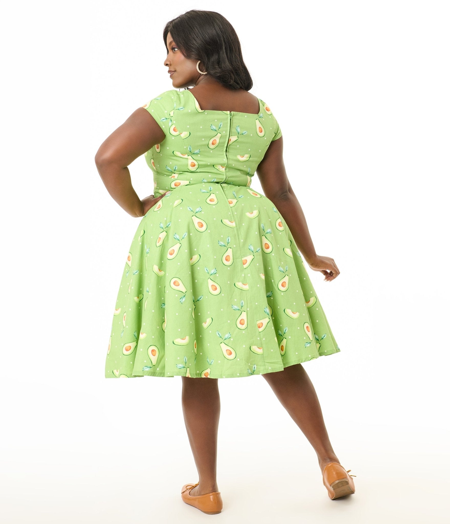 Magnolia Place Plus Size Green Avocado Print Anna Cotton Swing Dress - Unique Vintage - Womens, DRESSES, SWING
