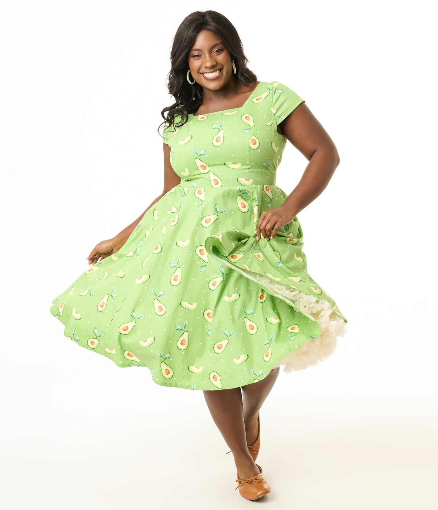 Magnolia Place Plus Size Green Avocado Print Anna Cotton Swing Dress - Unique Vintage - Womens, DRESSES, SWING
