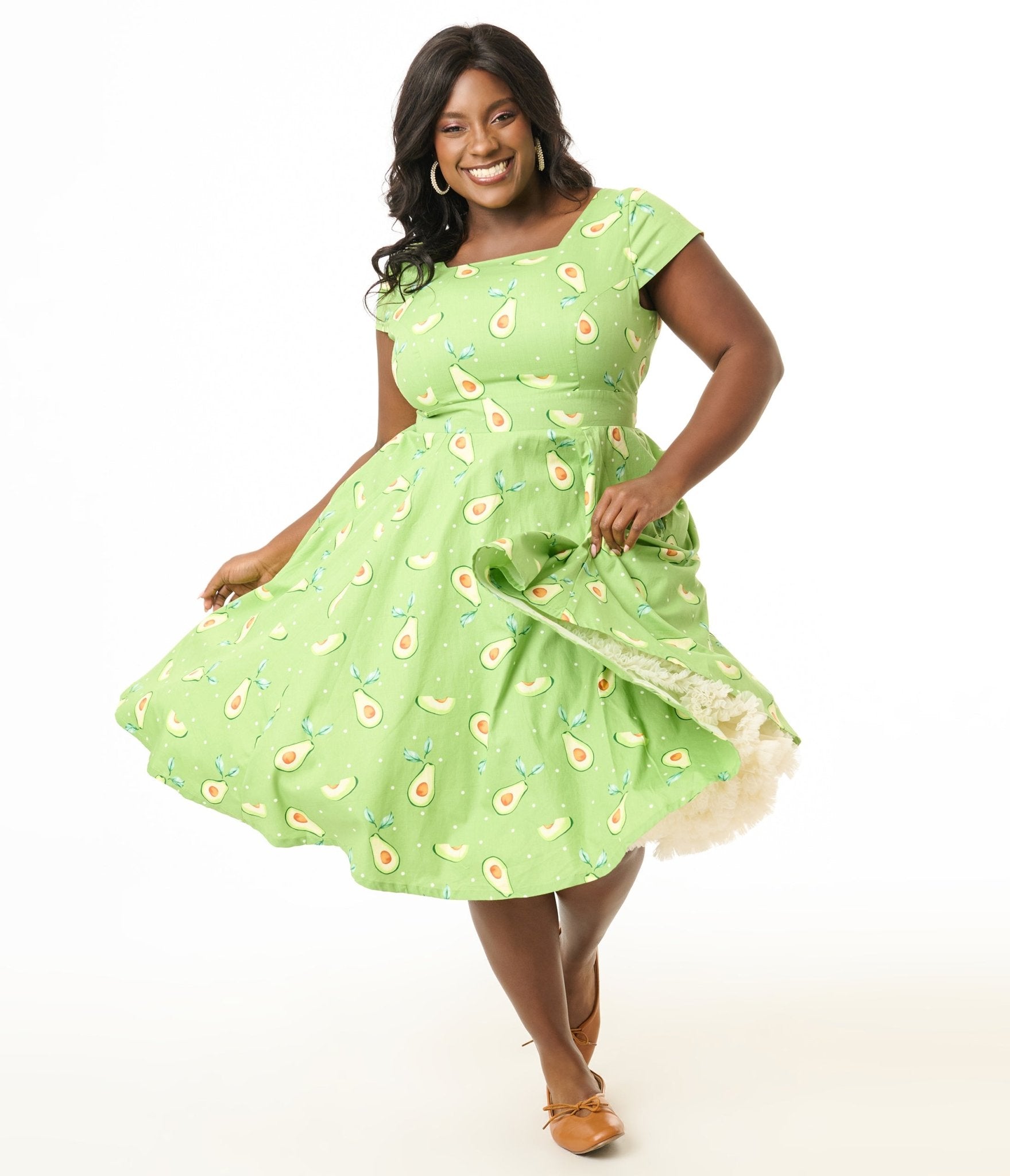 Magnolia Place Plus Size Green Avocado Print Anna Cotton Swing Dress - Unique Vintage - Womens, DRESSES, SWING