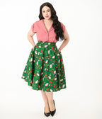 Magnolia Place Plus Size Green Awesome Opossum Sally Swing Skirt - Unique Vintage - Womens, BOTTOMS, SKIRTS