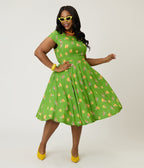 Magnolia Place Plus Size Green Pyrex Print Anna Swing Dress - Unique Vintage - Womens, DRESSES, SWING
