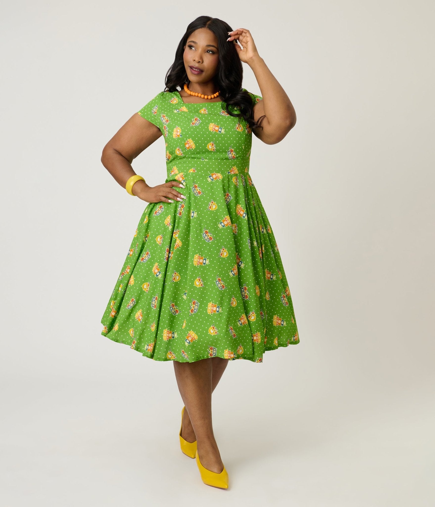 Magnolia Place Plus Size Green Pyrex Print Anna Swing Dress - Unique Vintage - Womens, DRESSES, SWING