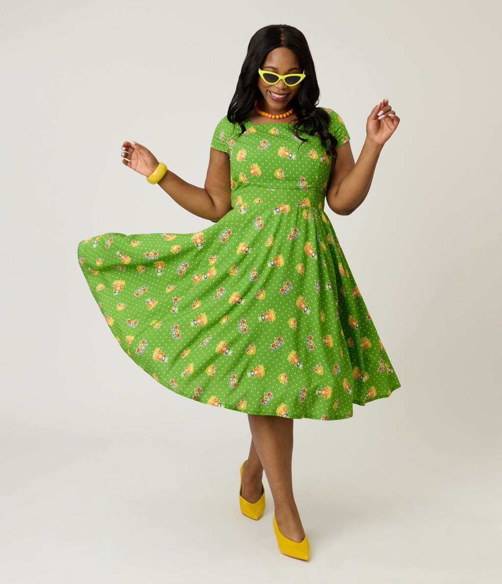 Magnolia Place Plus Size Green Pyrex Print Anna Swing Dress - Unique Vintage - Womens, DRESSES, SWING