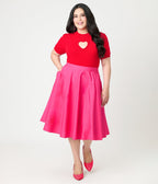 Magnolia Place Plus Size Hot Pink Cotton Sally Swing Skirt - Unique Vintage - Womens, BOTTOMS, SKIRTS