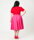 Magnolia Place Plus Size Hot Pink Cotton Sally Swing Skirt - Unique Vintage - Womens, BOTTOMS, SKIRTS