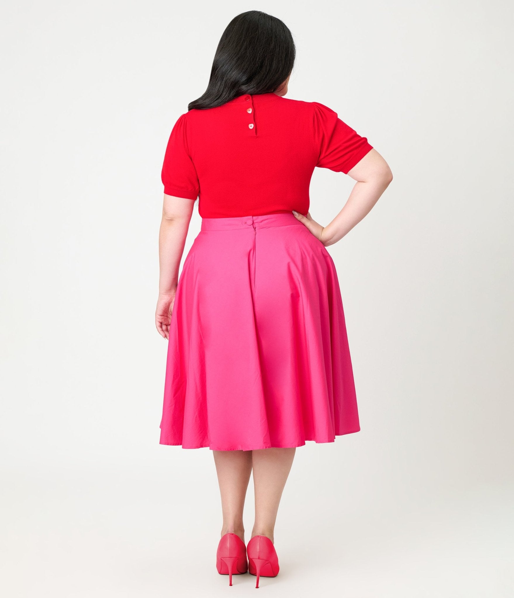 Magnolia Place Plus Size Hot Pink Cotton Sally Swing Skirt - Unique Vintage - Womens, BOTTOMS, SKIRTS