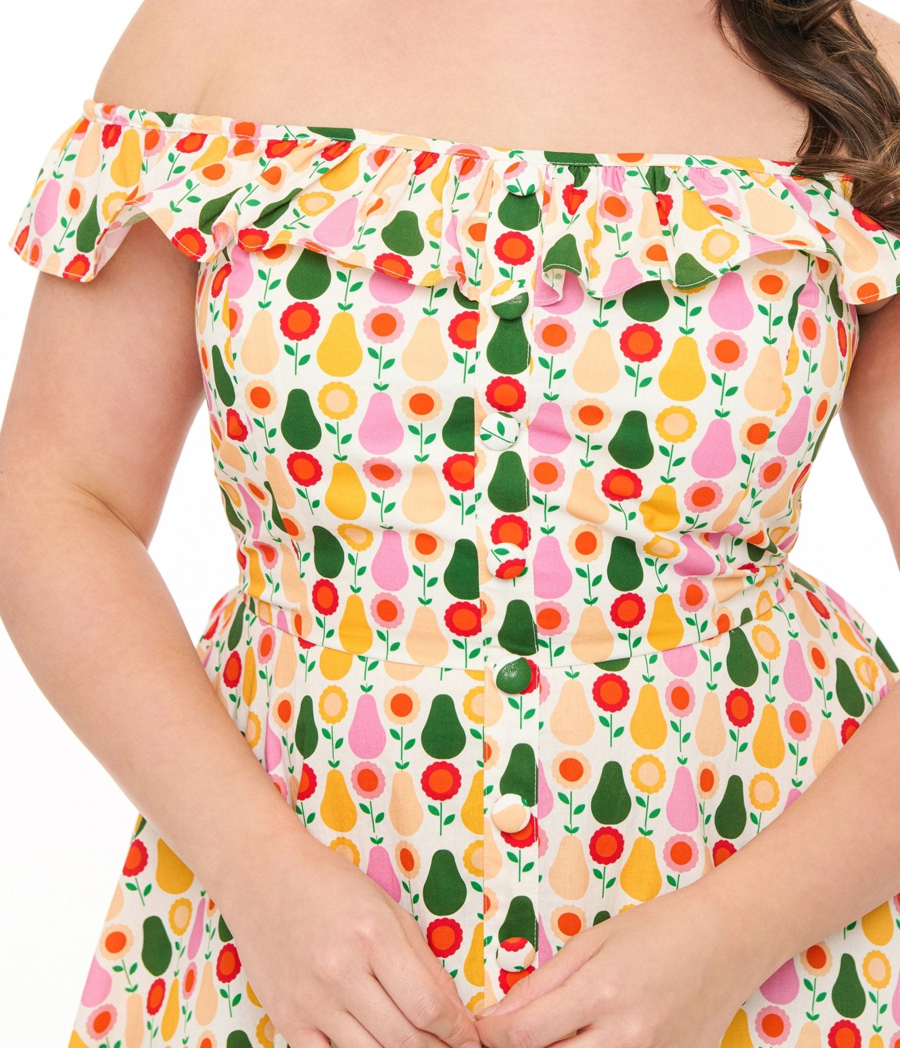 Magnolia Place Plus Size Multicolor Pear Print Cotton Barbara Swing Dress - Unique Vintage - Womens, DRESSES, SWING