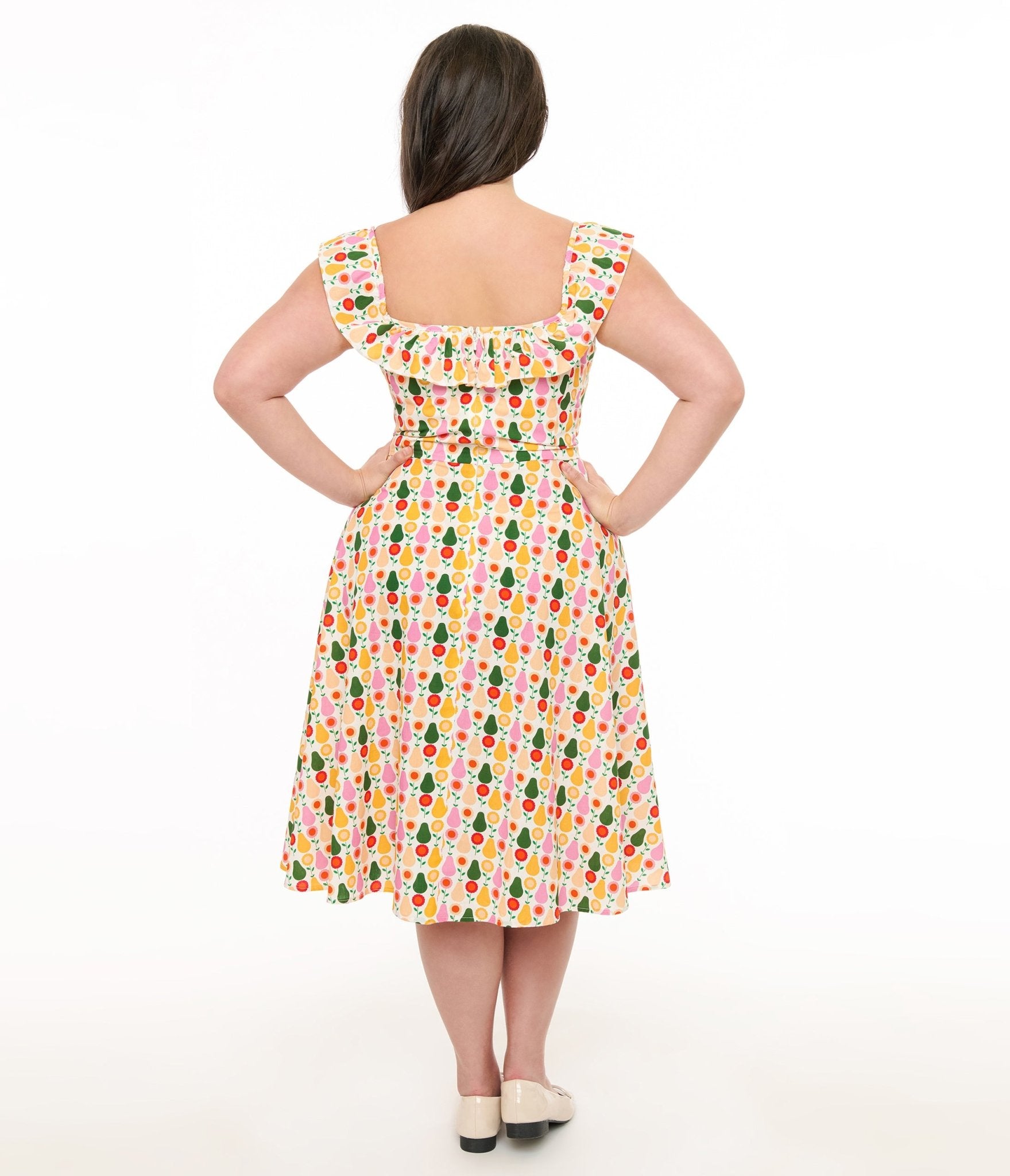 Magnolia Place Plus Size Multicolor Pear Print Cotton Barbara Swing Dress - Unique Vintage - Womens, DRESSES, SWING