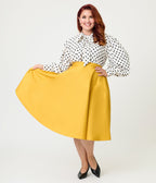 Magnolia Place Plus Size Mustard Sally Swing Skirt - Unique Vintage - Womens, BOTTOMS, SKIRTS
