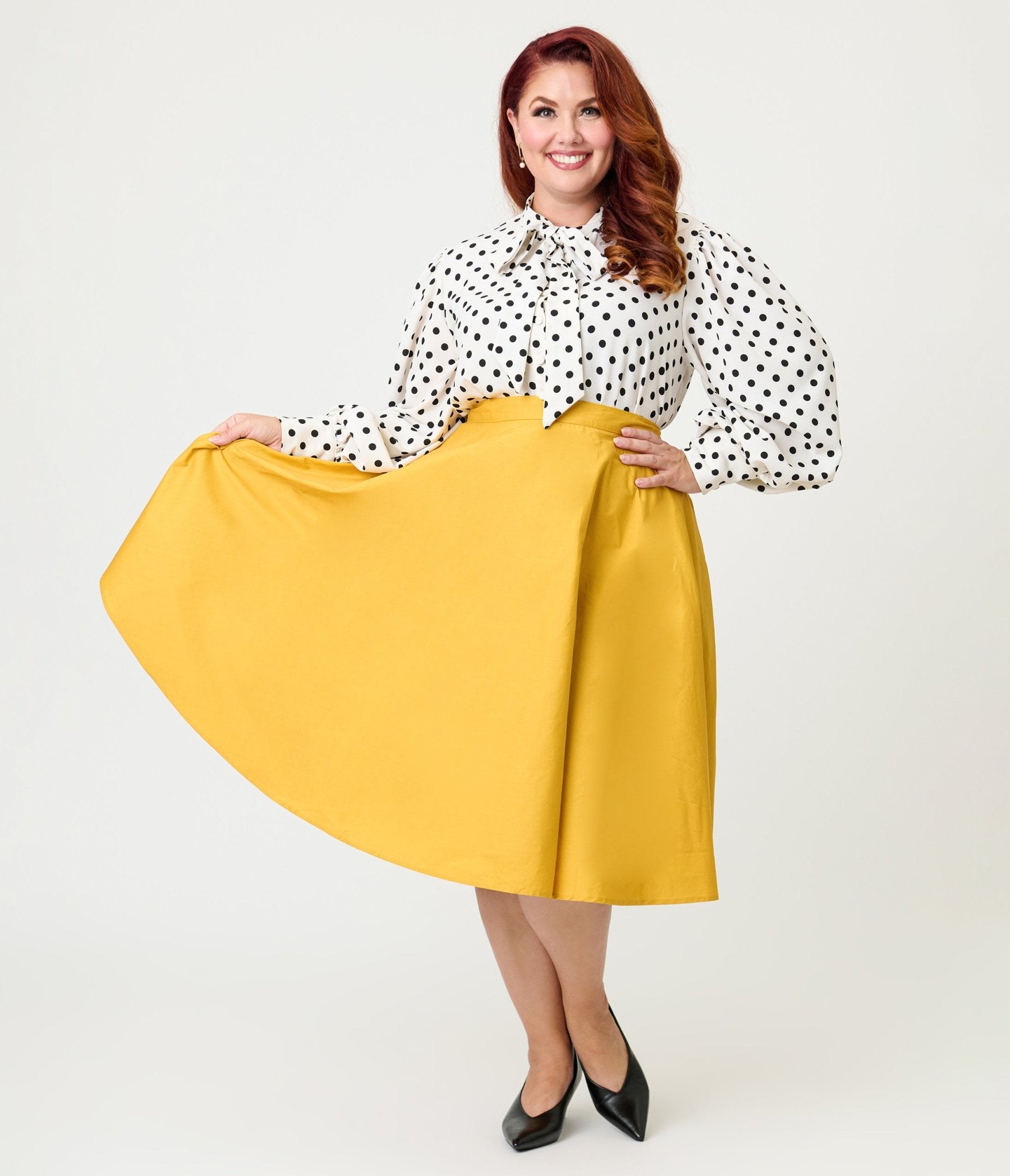 Magnolia Place Plus Size Mustard Sally Swing Skirt - Unique Vintage - Womens, BOTTOMS, SKIRTS