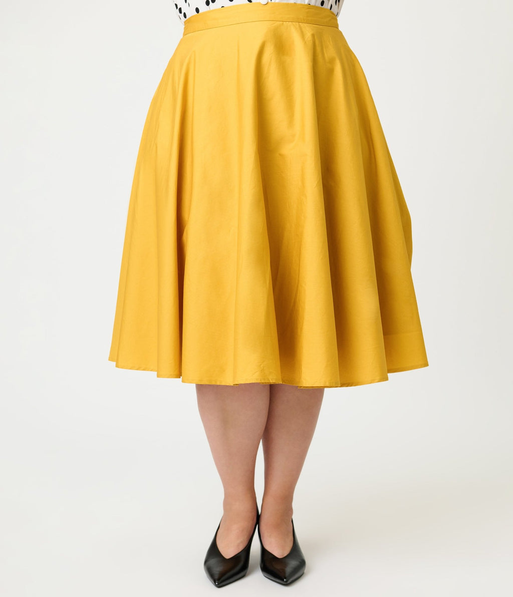 Magnolia Place Plus Size Mustard Sally Swing Skirt - Unique Vintage - Womens, BOTTOMS, SKIRTS