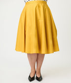 Magnolia Place Plus Size Mustard Sally Swing Skirt - Unique Vintage - Womens, BOTTOMS, SKIRTS