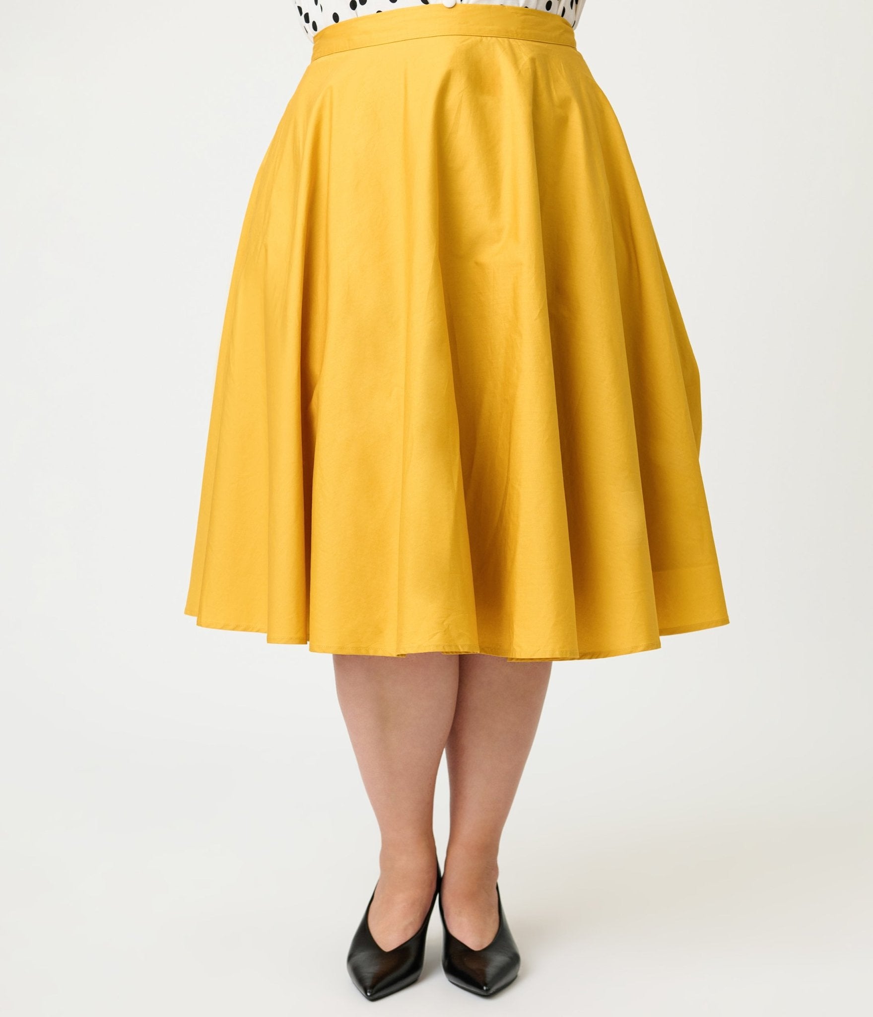 Magnolia Place Plus Size Mustard Sally Swing Skirt - Unique Vintage - Womens, BOTTOMS, SKIRTS