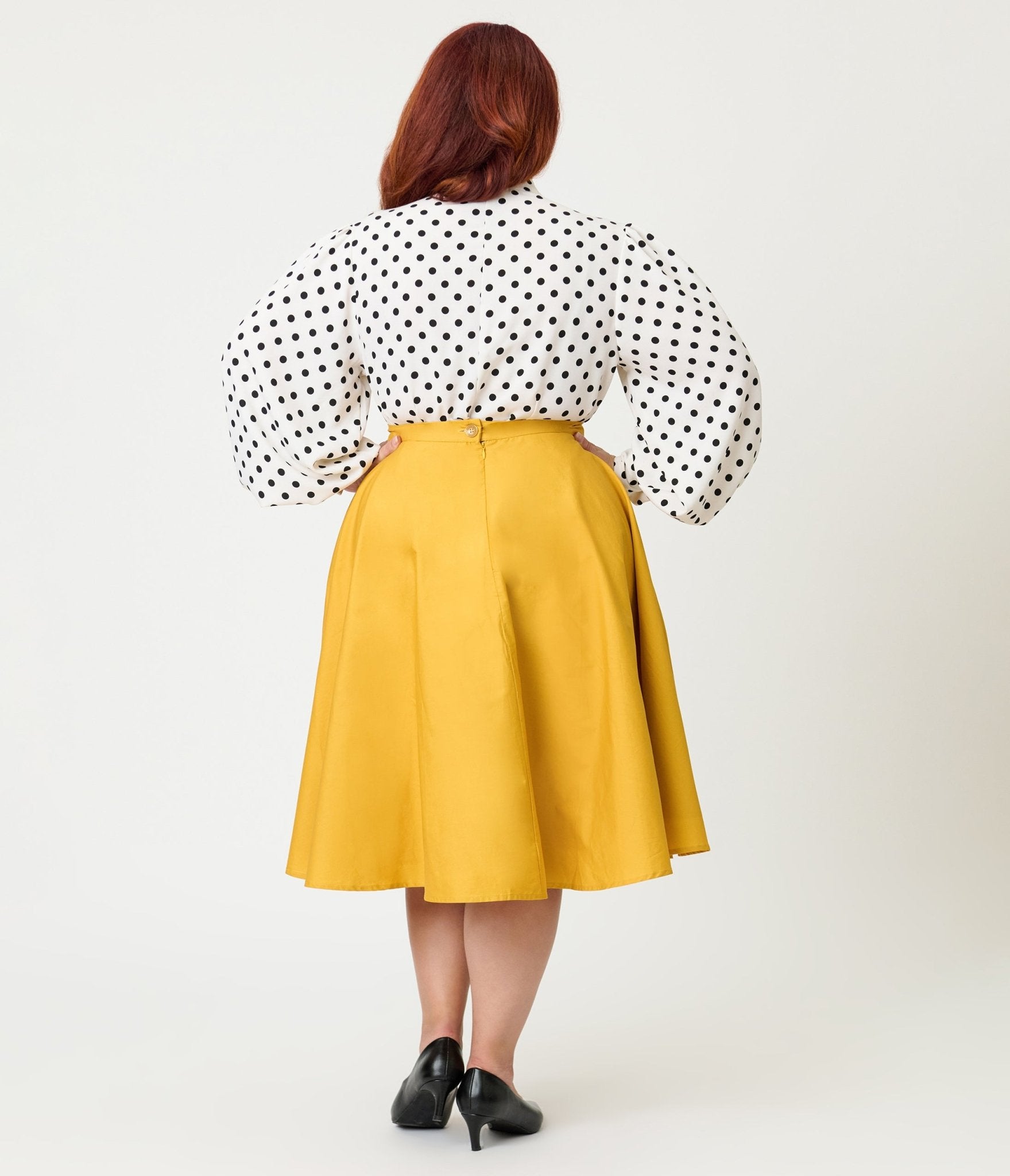 Magnolia Place Plus Size Mustard Sally Swing Skirt - Unique Vintage - Womens, BOTTOMS, SKIRTS
