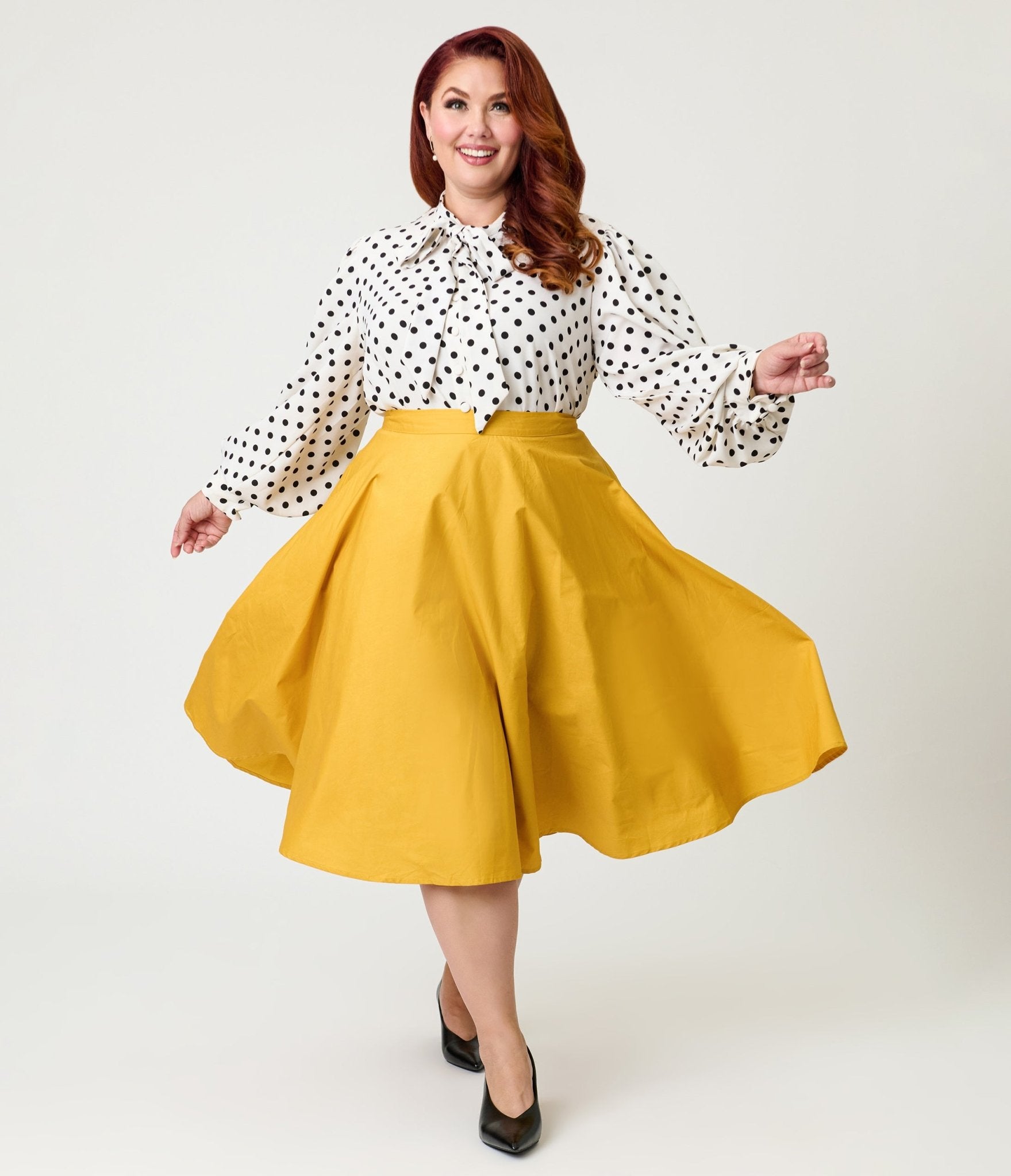 Magnolia Place Plus Size Mustard Sally Swing Skirt - Unique Vintage - Womens, BOTTOMS, SKIRTS