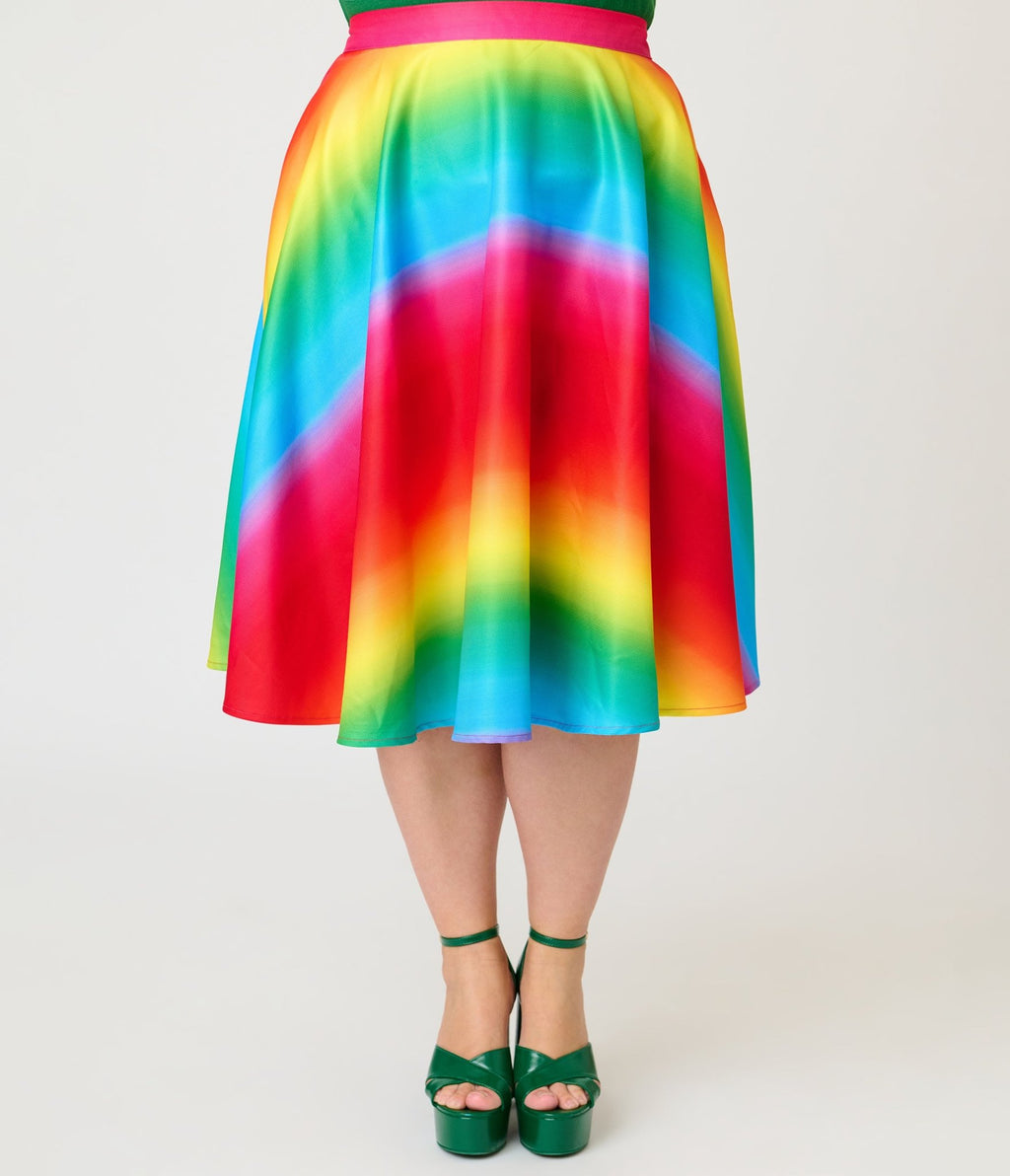 Magnolia Place Plus Size Ombre Rainbow Sally Swing Skirt - Unique Vintage - Womens, BOTTOMS, SKIRTS