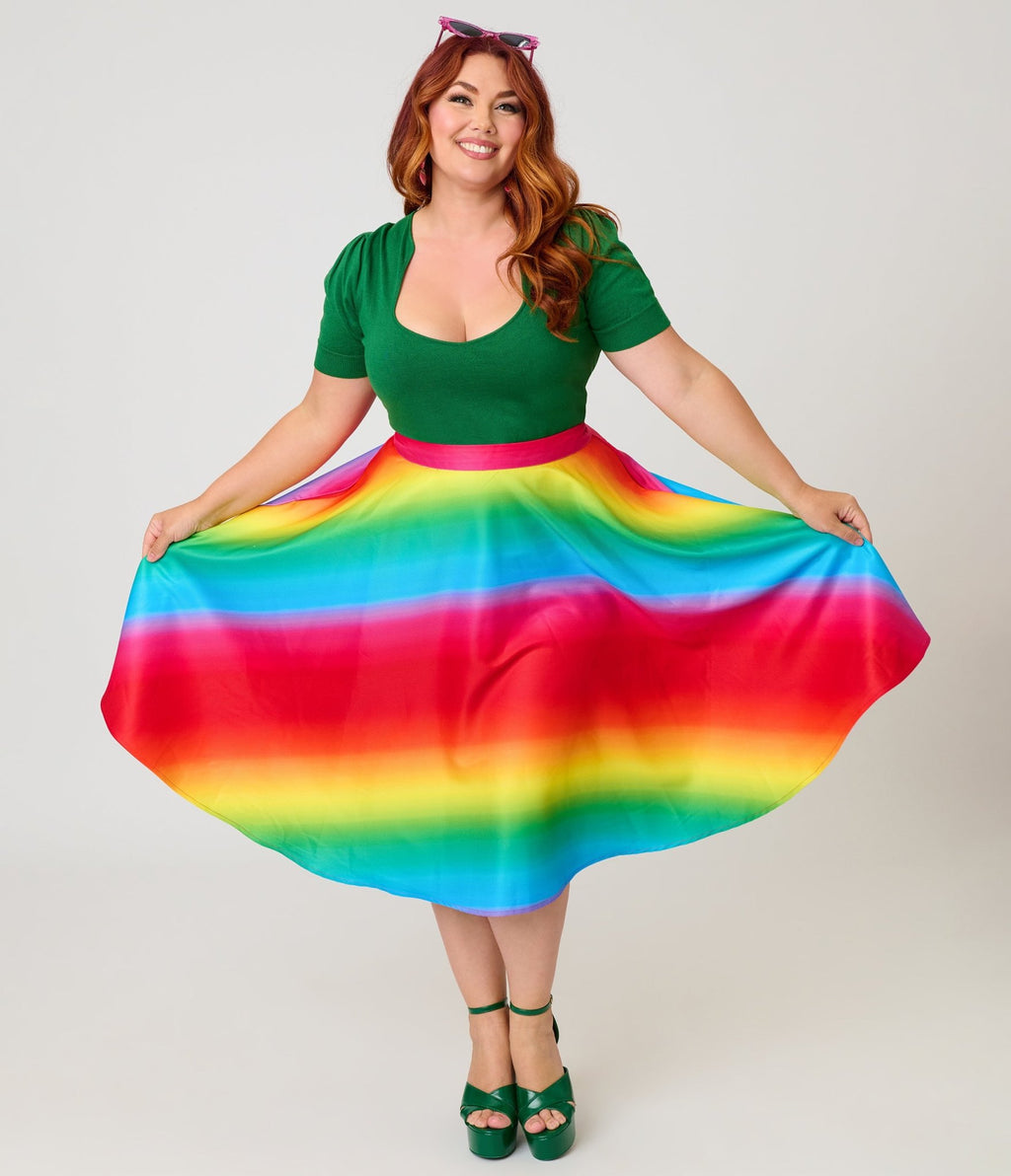 Magnolia Place Plus Size Ombre Rainbow Sally Swing Skirt - Unique Vintage - Womens, BOTTOMS, SKIRTS